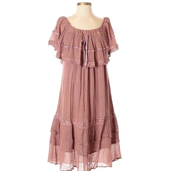 Jen’s Pirate Booty x Free People Mauve Ruffle Hem Off Shoulder Dress - Picture 3 of 4